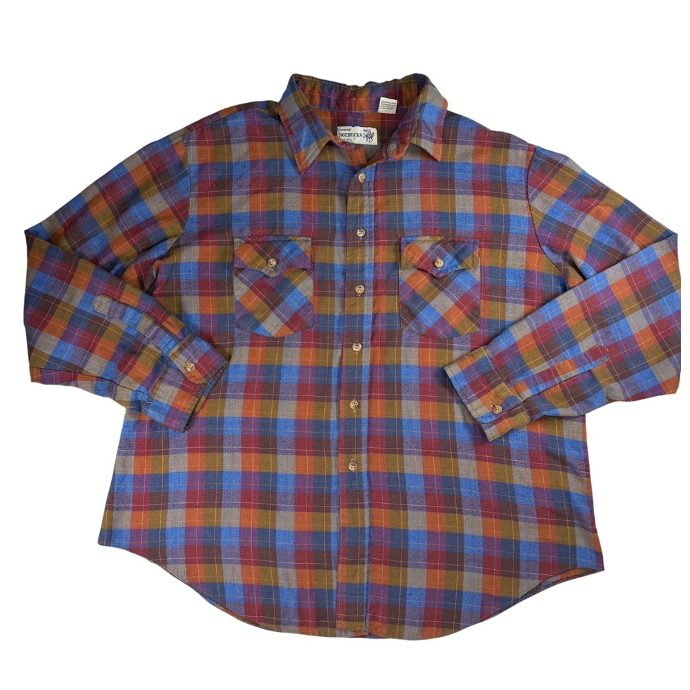 Vintage Roebucks Men's XL Plaid Flannel Button Up Grunge Workwear